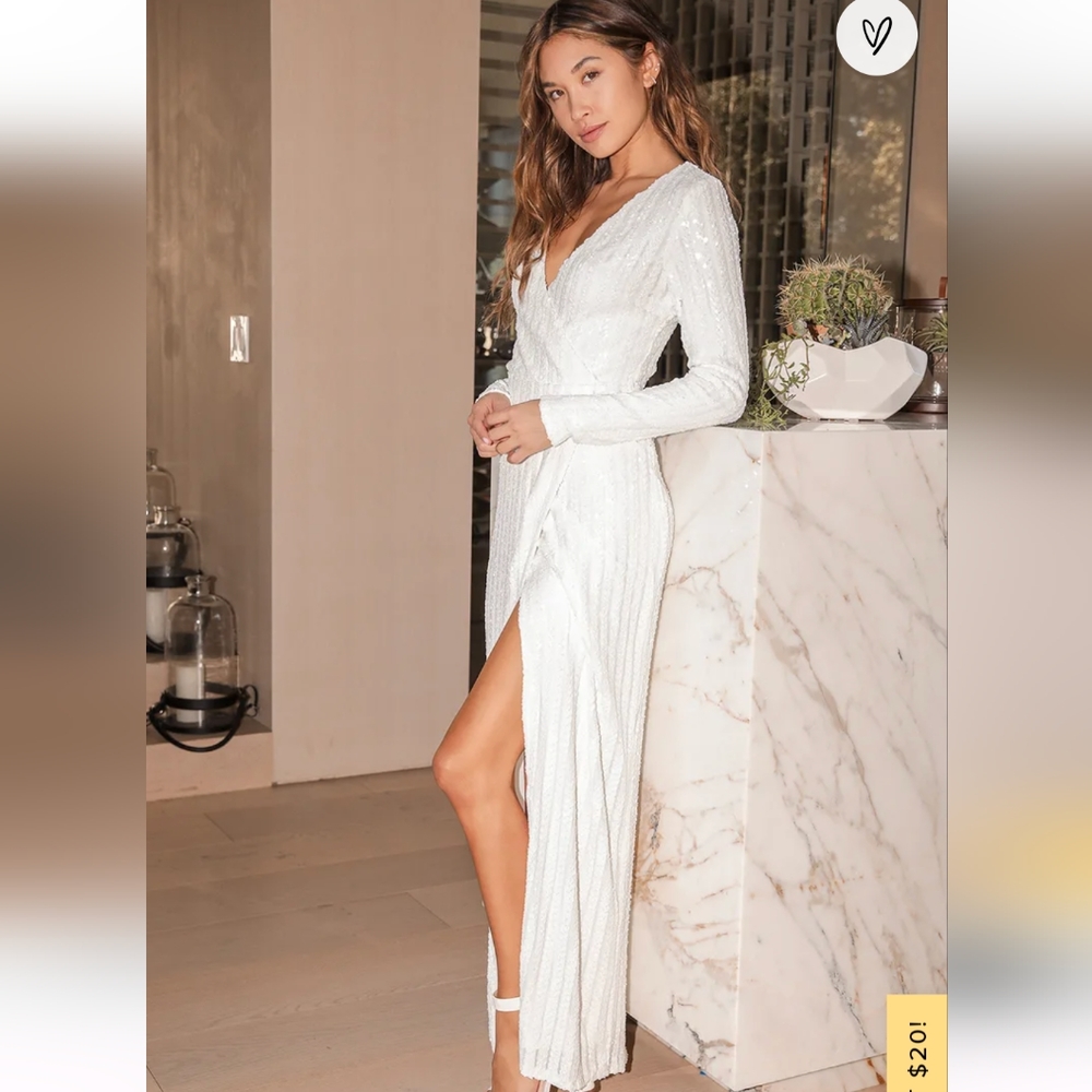 Love Lasts Forever White Sequin Long Sleeve Maxi Dress